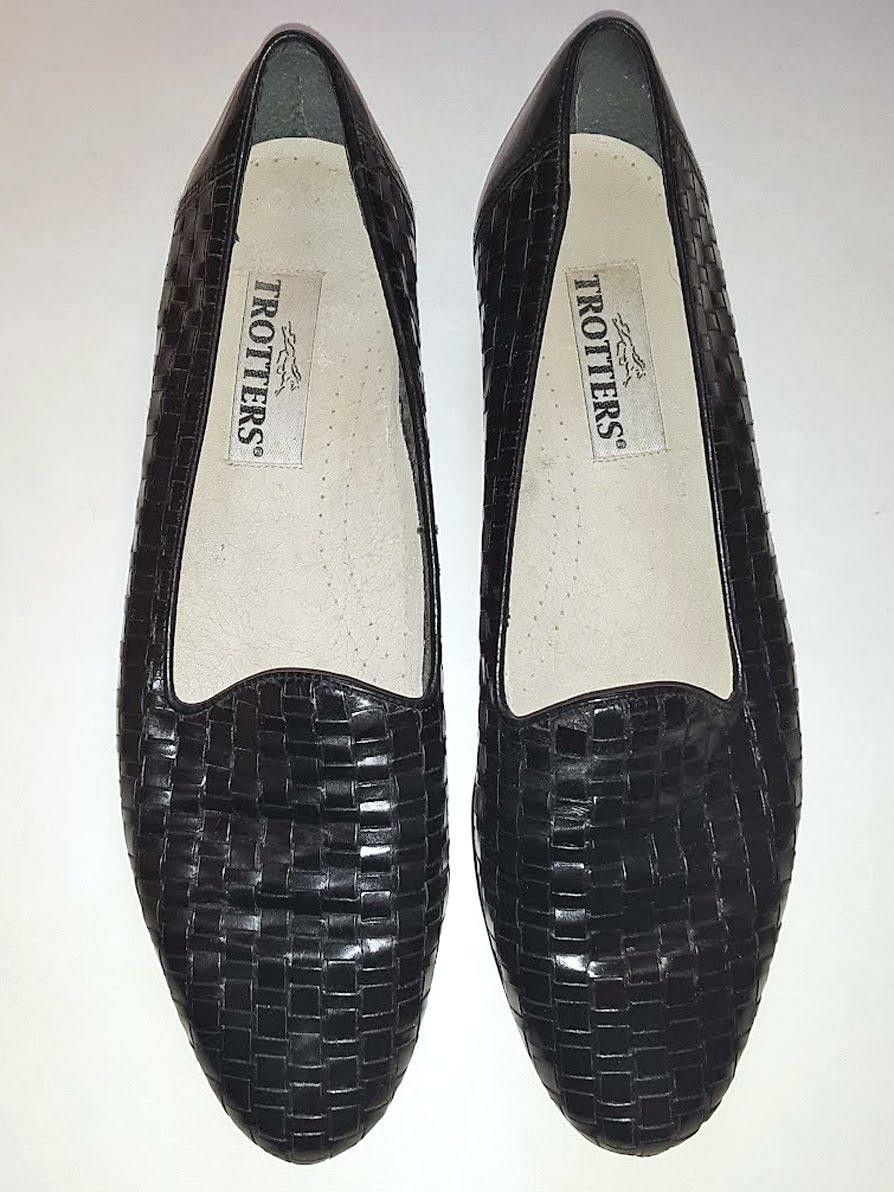 Trotters Black Woven Leather Flats Womens 11 Slim