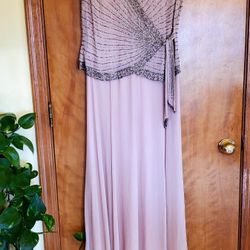 J KARA Faux Wrap Beaded Chiffon Long Dress w/Flutter Sleeves Size 6 or S/M