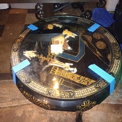 Japanese glass top table with four stools