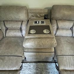 2 Piece Sofa Set Recliner Leather Beige Brand New