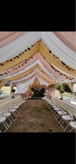 Canopy, mechanical bull, tables, chairs,