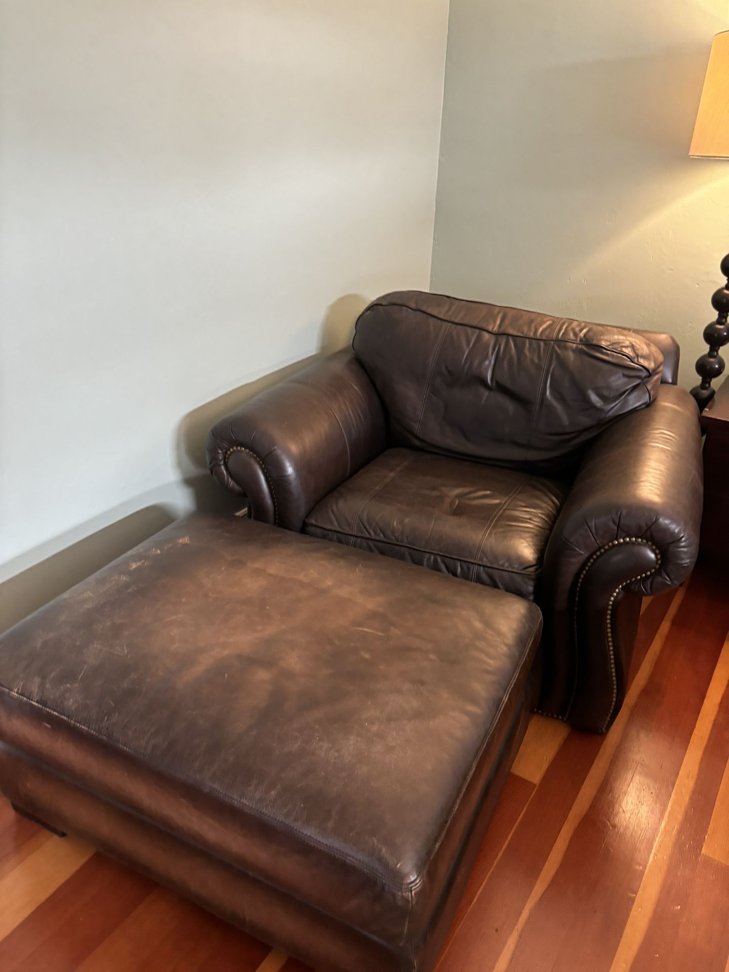 Restoration Hardware Leather Chair And Ottoman