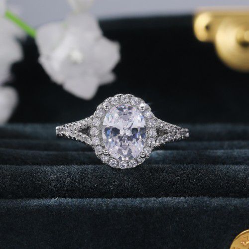 "Beautiful Anillos Oval Crystal Zircon Silver Classic Wedding Ring for Women, L109
 
  