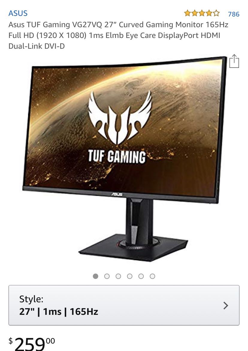 Asus Curved Monitor 27 Inch