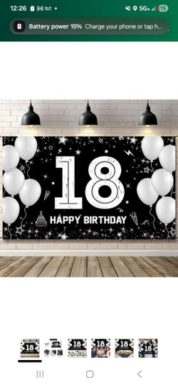 Black And White 18 Happy Birthday Backdrop 6.1ft By 3.6 Ft