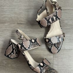 Cole Haan Women’s Sandals Heels Black Tan Avani City Leather Slingback Snake 11