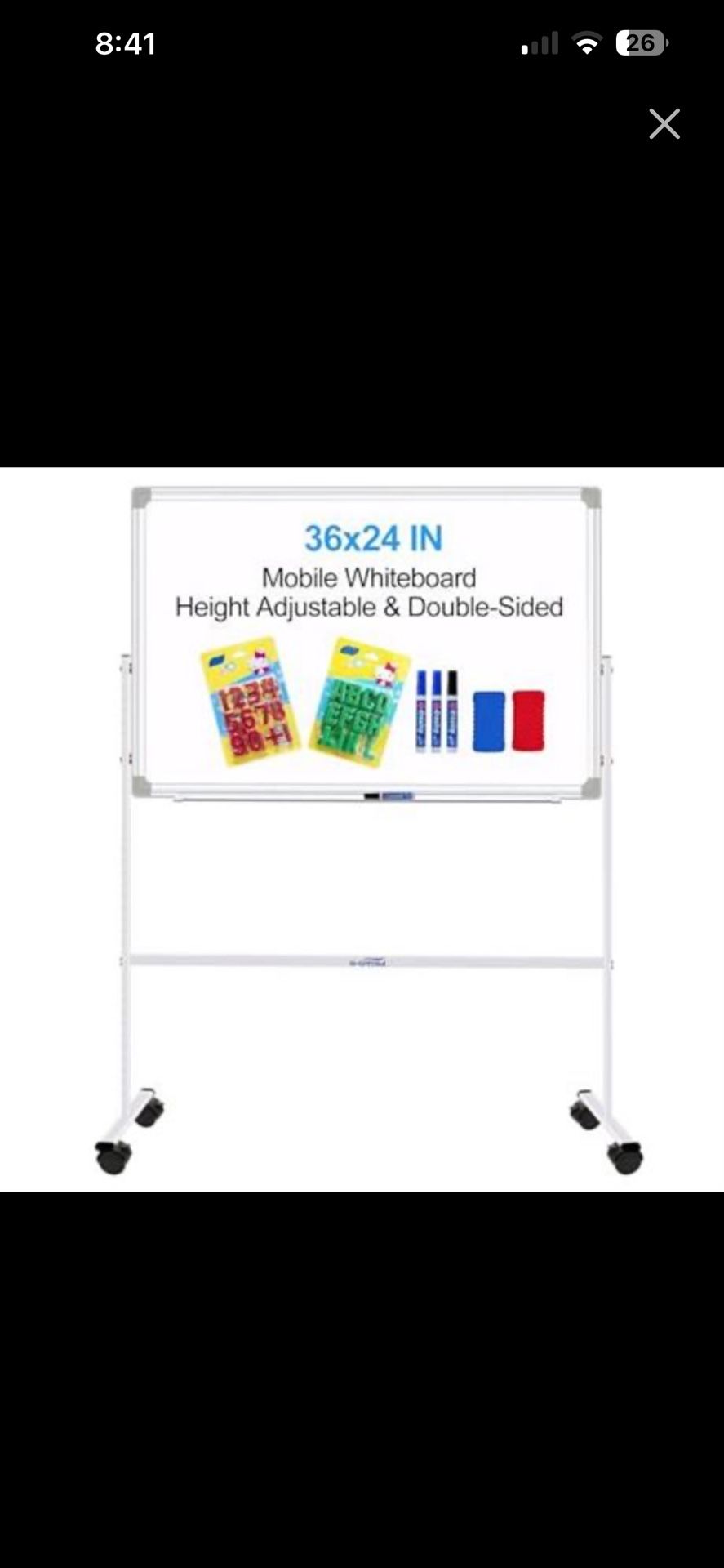 Magnetic Dry Erase Board with Stand Double-Sided Mobile Whiteboard - 36"x24" Adjustable Height Rolling White Boards on Wheels for Kids & Adults