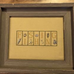 CrossStitch Fishing Sign With Charms