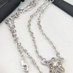 16" Sterling Silver Marcasite Fleur-de-lis Pendant and Cable Necklace 