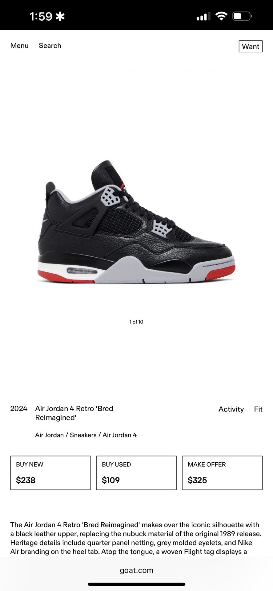 2024 Air Jordan 4 Retro 'Bred Reimagined