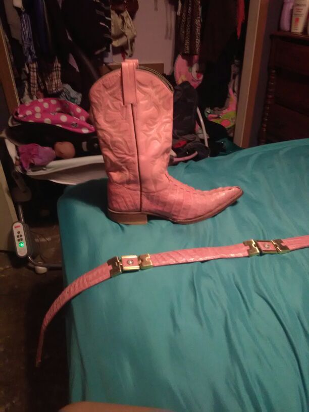 men Pink original alagator boots and belt worn 1s