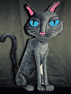 Coraline’s Black Cat – Hand-Painted Wood Art (Just Under 2ft)