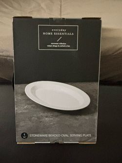 Stoneware Beaded Oval Serving Plate