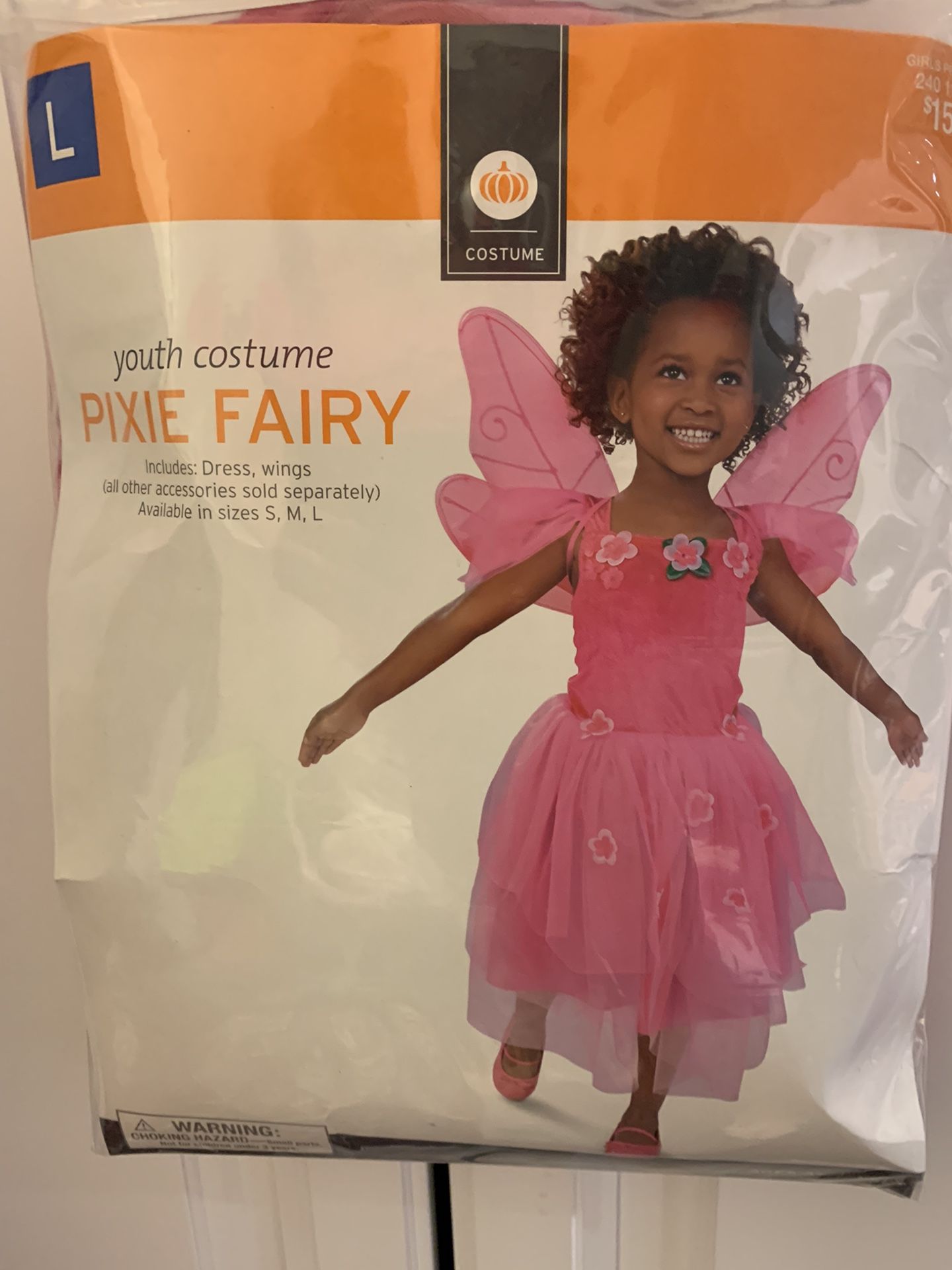 Girl’s Size Large 10-12 Pixie Fairy Pink With Wings Fairy
