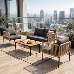 4-Piece Rope-Wrapped Outdoor Patio Furniture Set - NUOV