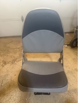 Boat seat with 7” Swivl-Eze pedestal mount — gray/blue — good condition