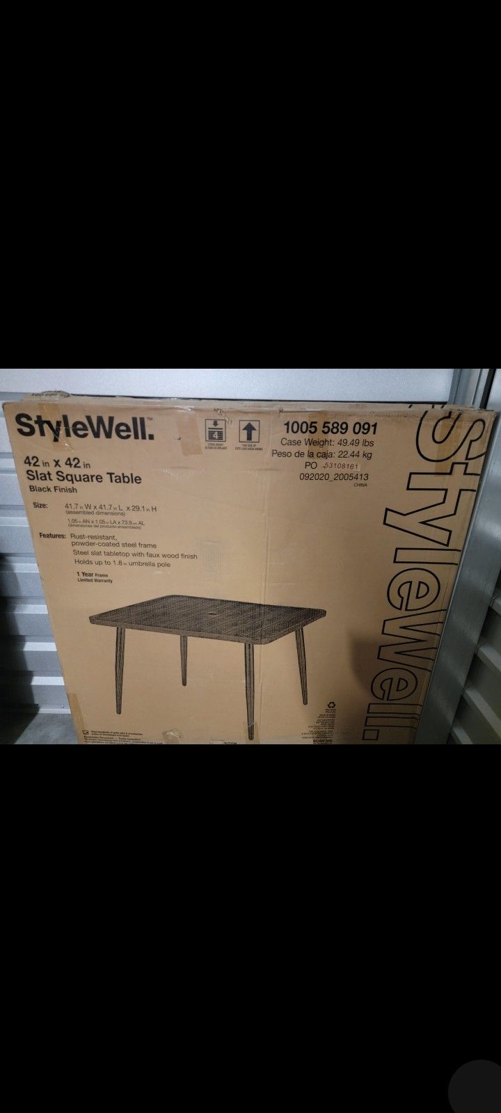 Outdoor/Indoor Slat Square Table,black, NEW