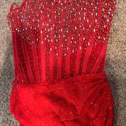 Red beaded prom dress with slit (Ashley lauren)