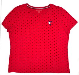 Tommy Hilfiger Women's Size XL Black Polka Dot on Red Cotton Blend S/S T-Shirt