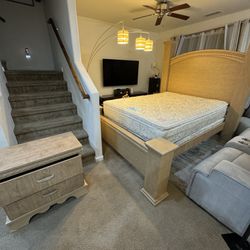 Queen Modern bed frame + mattress + box spring