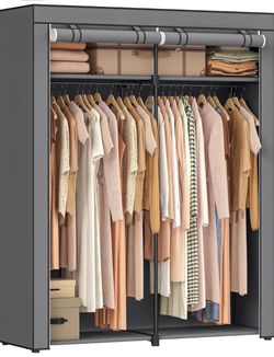 Closet Storage Organizer, Portable Wardrobe with Hanging Rods, Clothes Rack, Gray URYG02GY