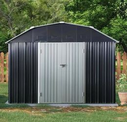 New in Box 10 x 12 FT Outdoor Metal Storage Shed with Arch Roof with Lockable Doors