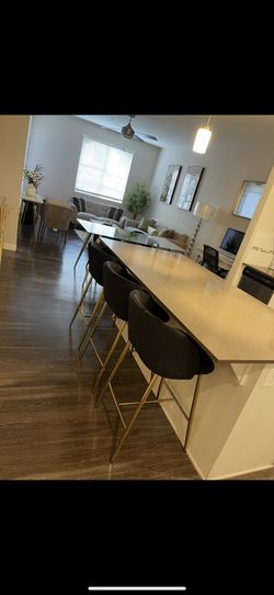 3 Black Velvet And Gold Barstools