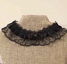 Black lace frill choker with black rose pendant