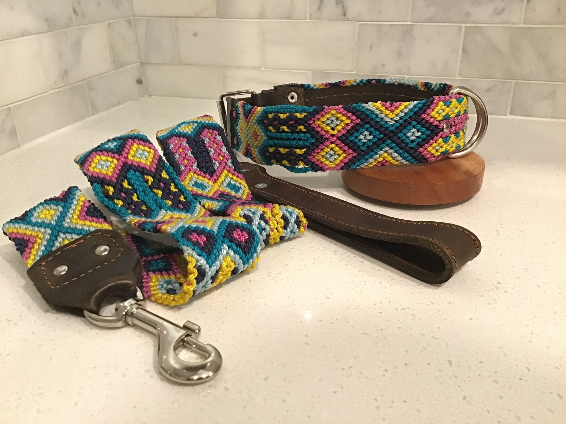 XL 23.5” Handmade Dog Collar & Leash Set – Vibrant & One-of-a-Kind