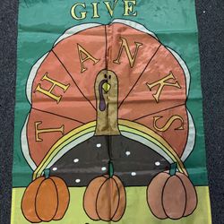 Large 28” x 40” Give Thanks thanksgiving embroidered turkey with pumpkins single sided Garden Flag