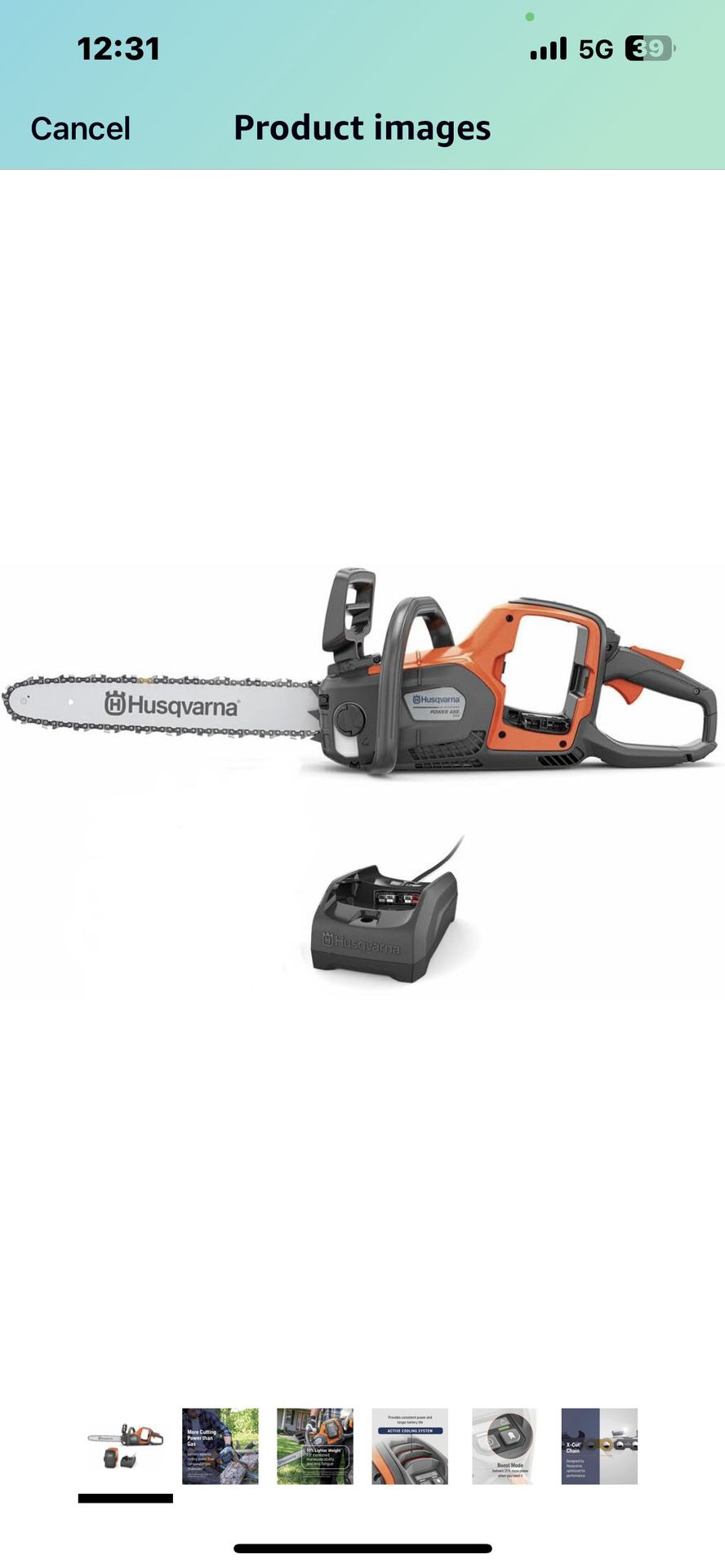 Husqvarna Power Axe 350i Cordless Electric Chainsaw, 18 Inch Chainsaw with Brushless Motor and Quiet Superior Cutting Power, 40V Lithium-Ion Battery a