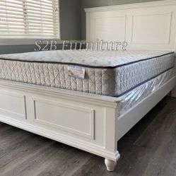 California. King  size White Bed With Orthopedic Mattress 
