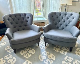 2x Pottery Barn Cardiff Tufted Upholstered Armchairs – $500 for both