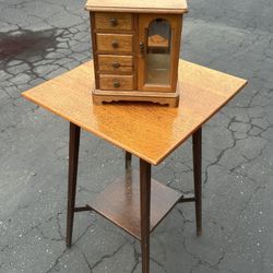 Antique Side Table With Jewelry Box