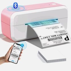Thermal Label Printer Pink/White Bluetooth AM-243-BT