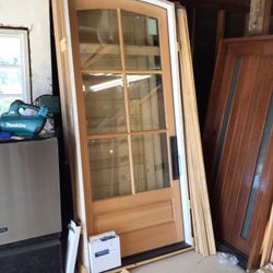 Entry Doors, Clear Fir, Cherry, Fiberglass, Beveled Glass 42”x96” -36x80 - 42x80” Entek Brass Hinges