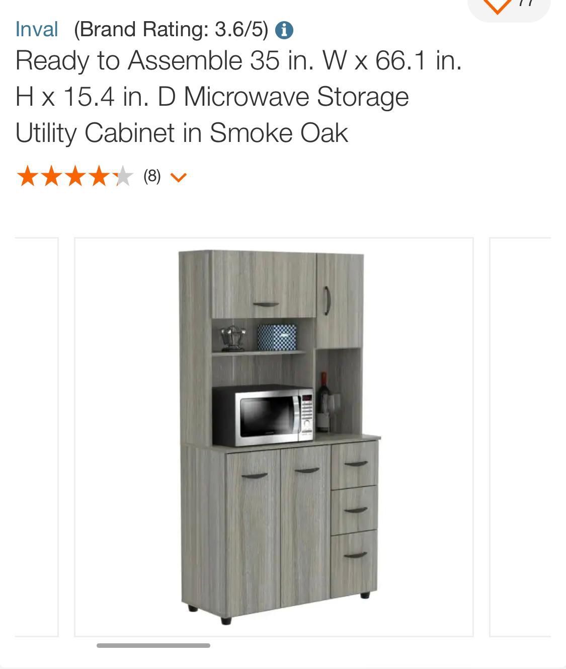 Inval (Brand Rating: 3.6/5) © Ready to Assemble 35 in. W x 66.1 in. H x 15.4 in. D Microwave Storage