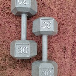 SET OF 30LB HEXHEAD DUMBBELLS TOTAL 60LBs. 
7111  S. WESTERN WALGREENS 
$60    CASH ONLY AS IS