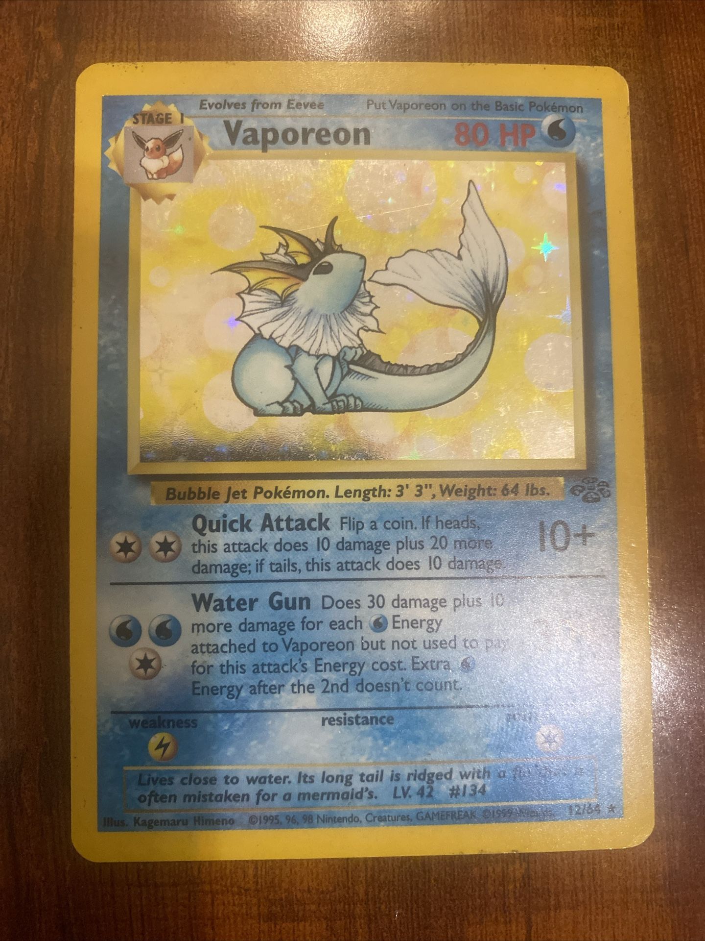 Pokemon Vaporeon 12/64 Jungle Vintage Holo Rare Unlimited HP