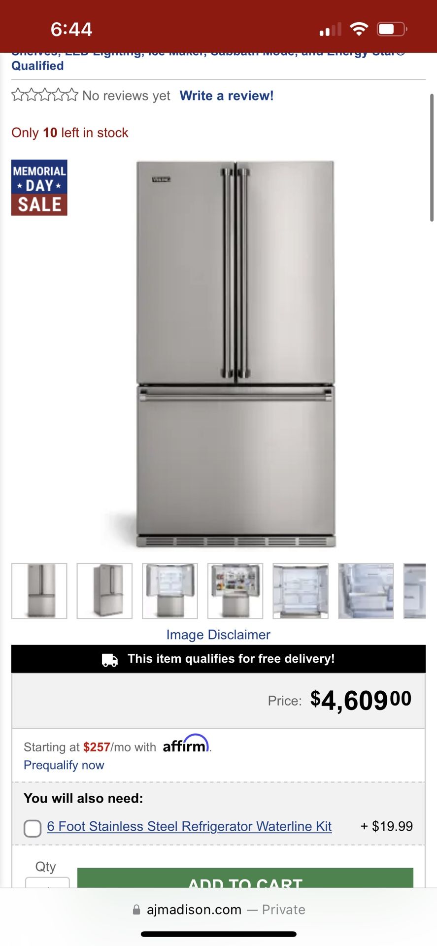 Viking 3 Series French door Refrigerator Fridge 19.86 cu. Ft