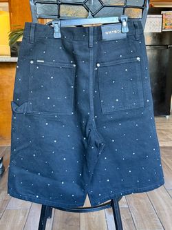 Black Denim Shorts with Rhinestone Studs