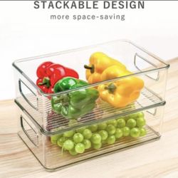 New / set Of 6 Refrigerator Organizer Bins Stackable Plastic Fridge Organizers with Handles