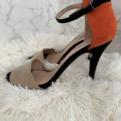 Orange Black Color block Pump  Stilettos Ankle Strap Heels Sandals Sz9