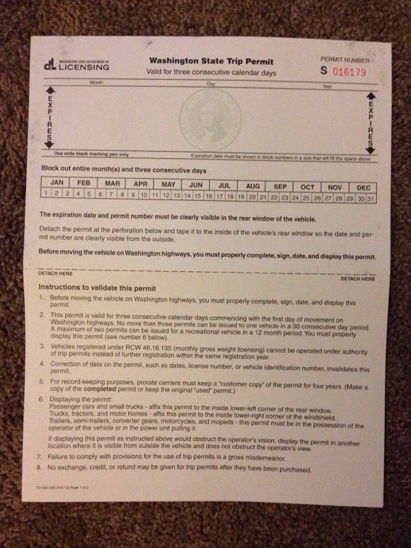  Printable Washington State Trip Permit Template Prntbl 