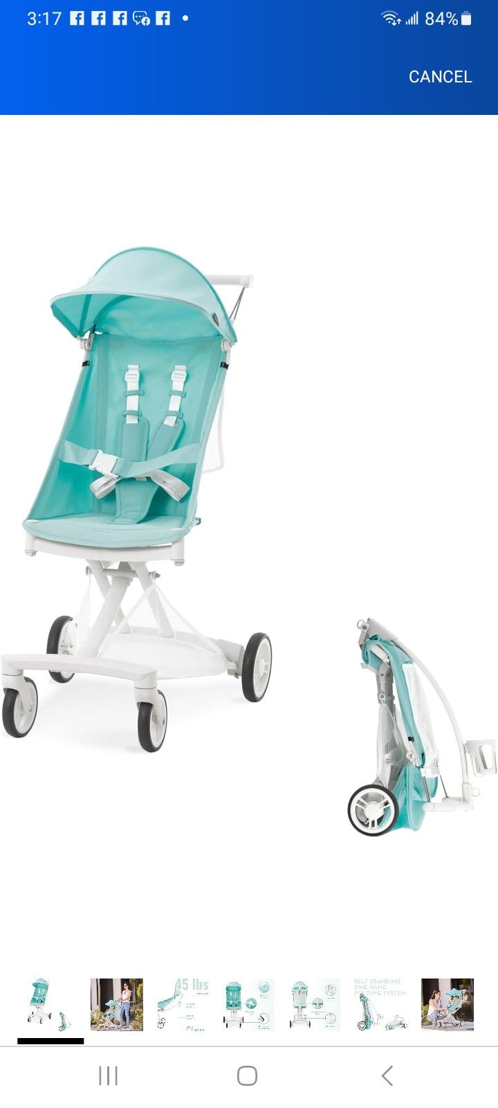 Evolur Roamer Ultra Light Umbrella Stroller in White Blue, Quick One Hand Easy Fold Travel Stroller, Five Point Safety Harness, Adjustable & Removable,All Products : American Fashion Style Bags On Sale