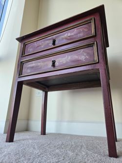 Red French Provincial Accent Table with Drawers