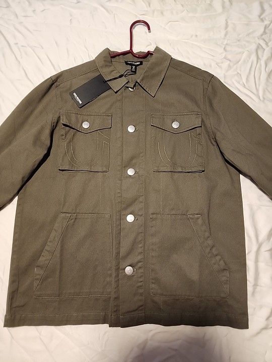 True Religion Military Jacket Men’s Size M Buddha Logo Army Green
