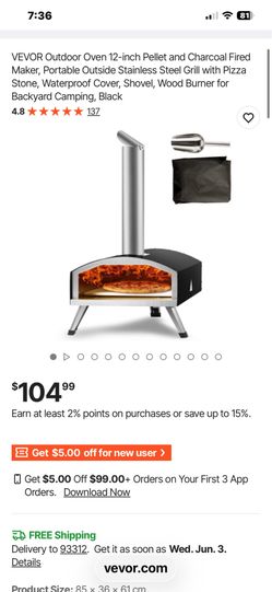 Outdoor Oven 12-inch Pellet and Charcoal Fired Maker, Portable Outside Stainless Steel Grill with Pizza Stone, Waterproof Cover, Shovel, Wood Burner f