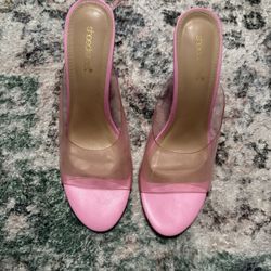 Pink Clear Wedge Heels