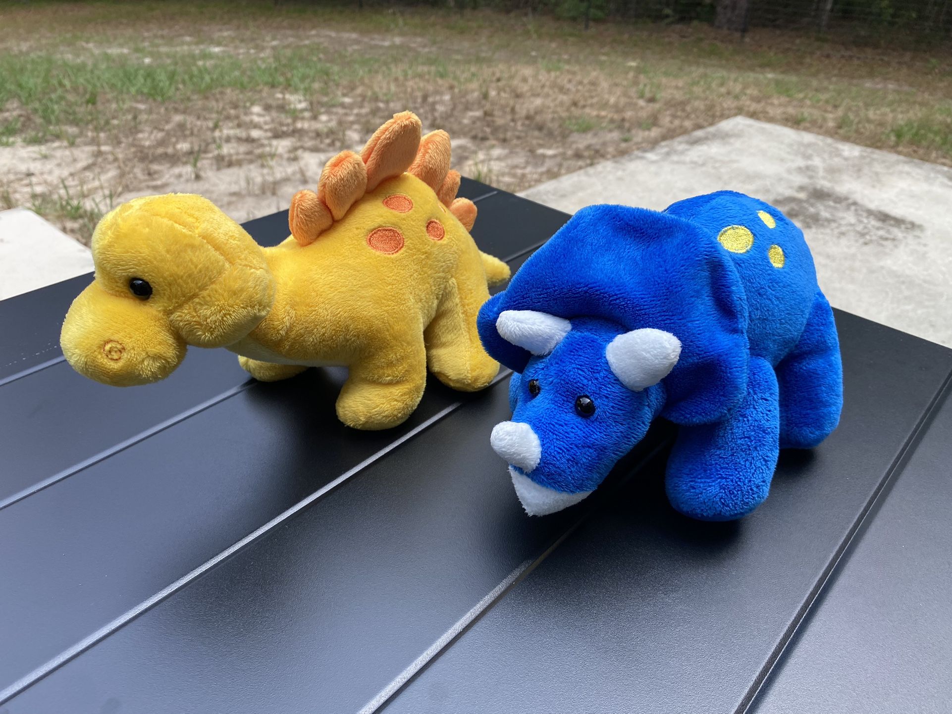 Prextex Dinosaur Yellow Stegosaurus Blue Triceratops Plush Stuffed Animal Set